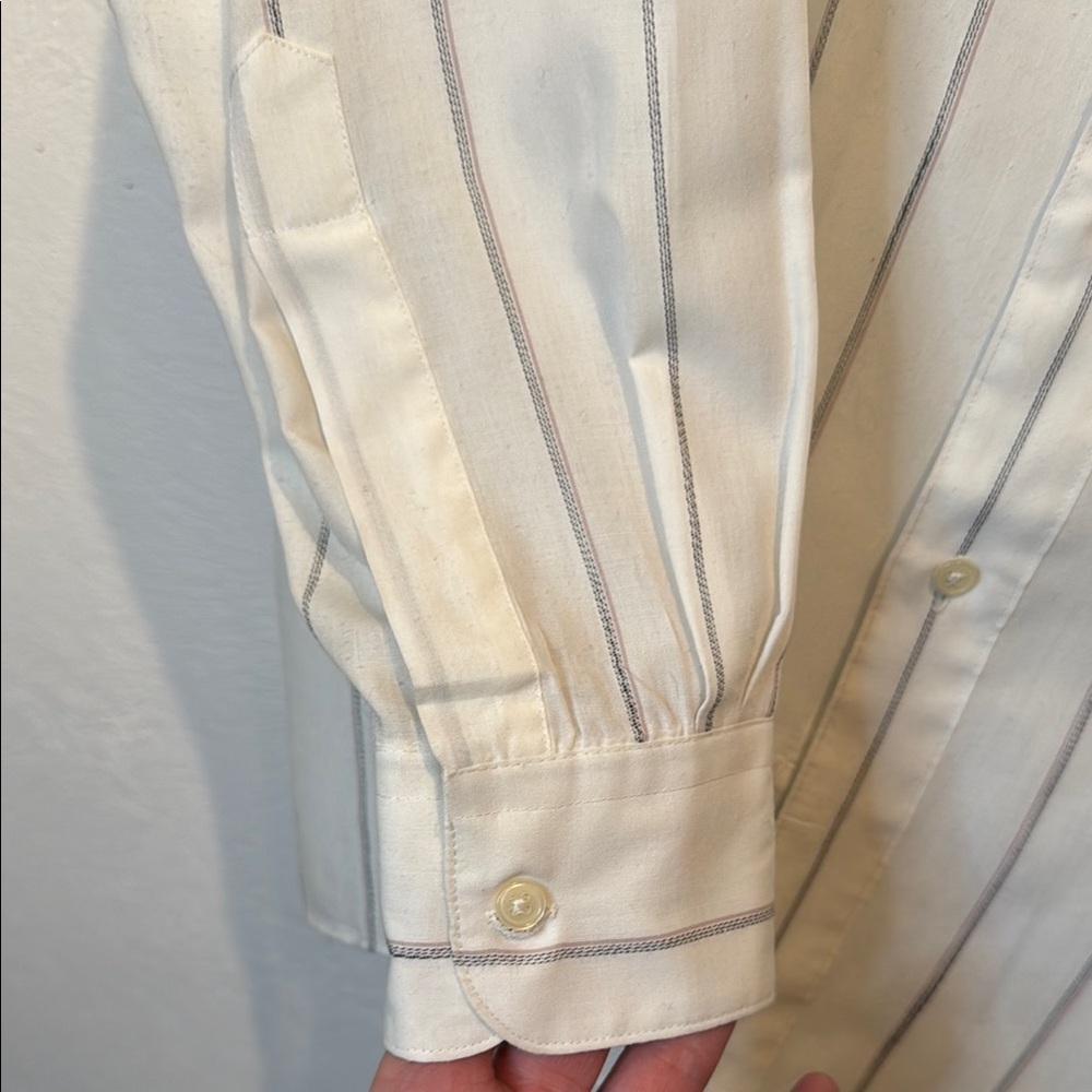 Yves Saint Laurent Men's Off White Striped Dress Shirt - Picture 9 of 9